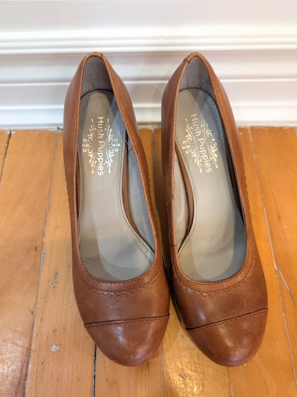Hush Puppies Women's Brown Leather Round-Toe Heels